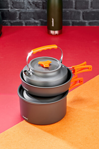 Cooker YK1815 CampPro 3'lü Kamp Tencere Tava ve Çaydanlık Seti