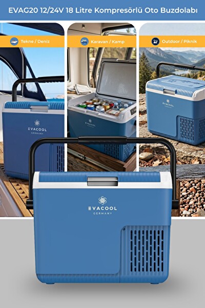 Evacool EVAG20 12/24V 18 Litre Kompresörlü Oto Buzdolabı Mavi
