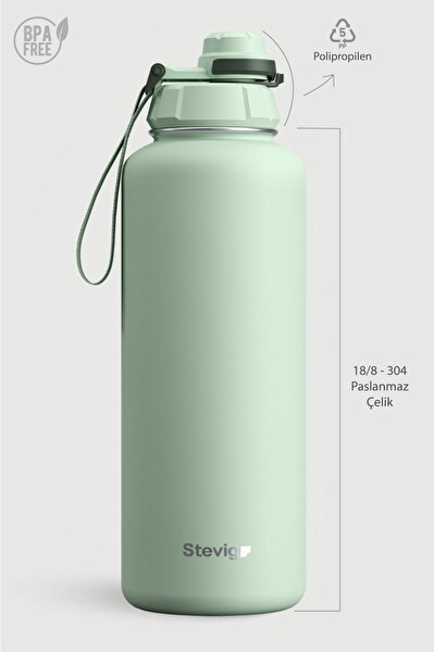 Stevig 1 Hand Leak-Proof Sızdırmaz Çelik Termos 1500 ML Smoke Green ST-256