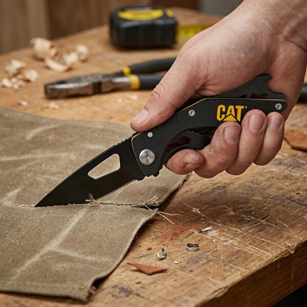 Cat DA980267 Kemer Askı Kancalı Şişe Açacaklı Katlanabilir 16 CM Paslanmaz Çelik Siyah Kamp Çakısı