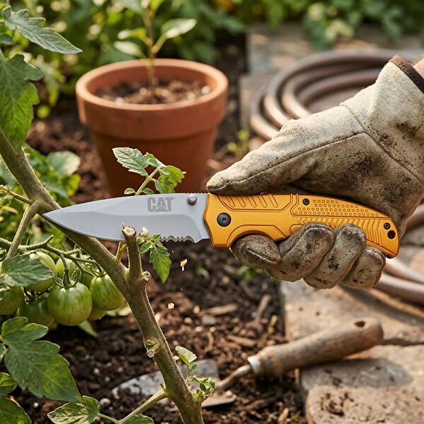 Cat DA980006 Kemer Askı Kancalı Katlanabilir 20 CM Paslanmaz Çelik Sarı Kamp Çakısı