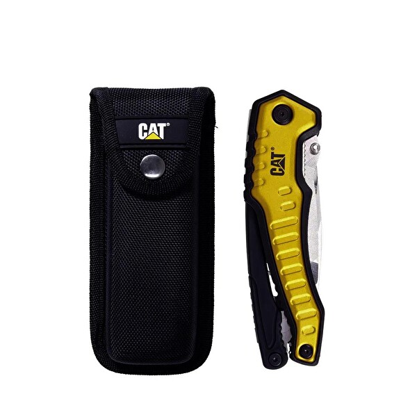 Cat DA980045 9 in 1 Çok Fonksiyonlu Katlanabilir 27 CM Paslanmaz Çelik Sarı Kamp Çakısı Bıçağı ve Taşıma Kılıfı