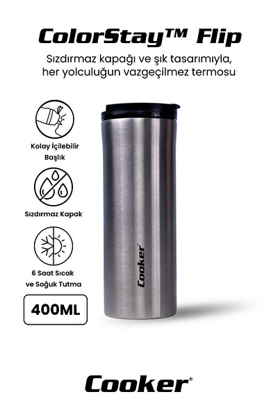 Cooker ColorStay Flip 400 ML Paslanmaz Çelik Bardak Termos CKR2066