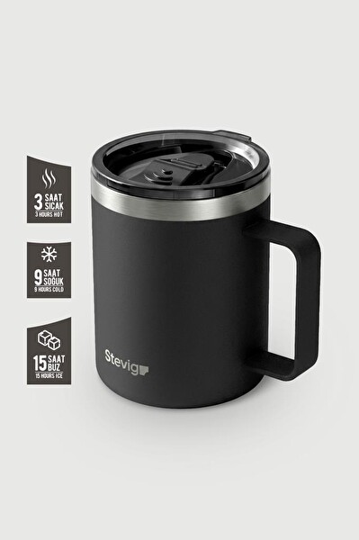 Stevig 1 Cap Daily Mug Kupa Çelik Termos 350 ML Siyah ST-265