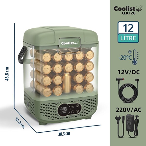 Coolist CLK12G 12/24 Volt 220 Volt 12 Litre Taşınabilir Kompresörlü Oto Buzdolabı
