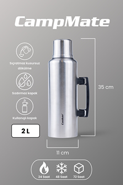 Cooker Campmate 2 Litre Paslanmaz Çelik Termos Gümüş CKR2127