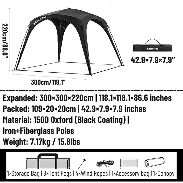 BlackDog Instant Pavilion Gazebo 300x300x215 CM Siyah