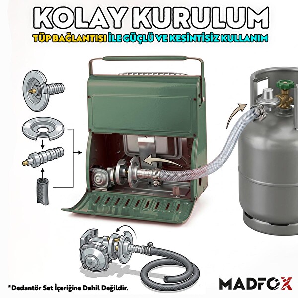 Madfox Blaze Pro Kamp Tipi Portatif Gazlı Soba Haki