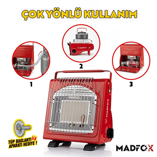 Madfox Blaze Pro Kamp Tipi Portatif Gazlı Soba Kırmızı