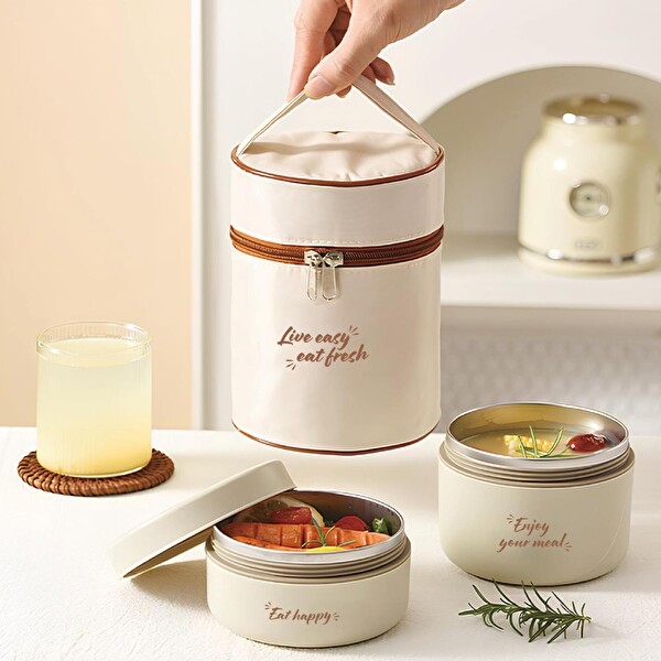 House Pratik HP107 Çantalı Paslanmaz Çelik 2'li 600- 440 ML Lunch Box Yemek Kabı
