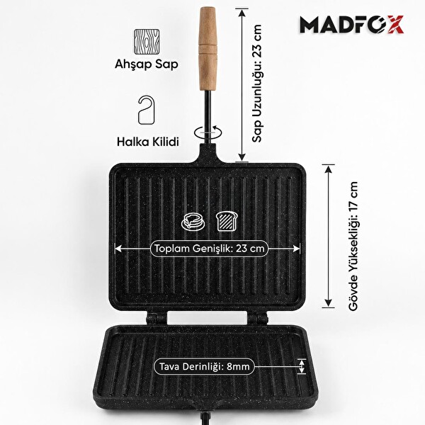 Madfox GrillPress Granit Döküm Çift Taraflı Tost - Izgara Tavası