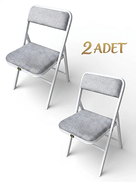 Hey Modüler Mobilya Beyaz Açık Gri 2'li Katlanır Piknik Kamp Sandalyesi
