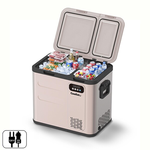 Coolist CLK60D 12-24V - 220 Volt 59 Litre Çift Bölmeli Outdoor Kompresörlü Bluetooth Bağlantılı Oto Buzdolabı