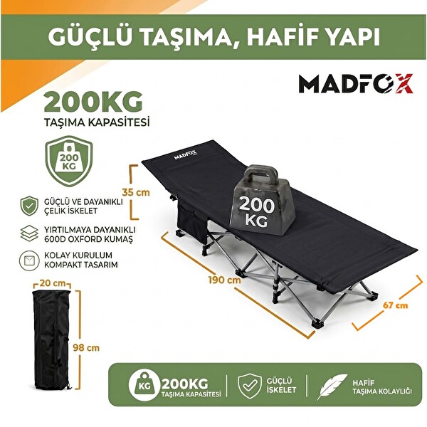 Madfox AeroLift Katlanır Kamp Yatağı Kampet Siyah