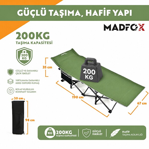 Madfox SteelRest Çelik Katlanır Kamp Yatağı Kampet Yeşil
