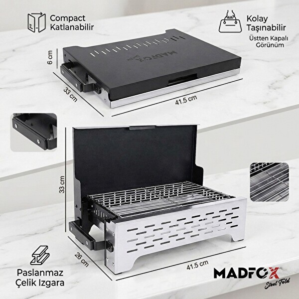Madfox SteelFold Paslanmaz Çelik Katlanabilir Mangal Silver