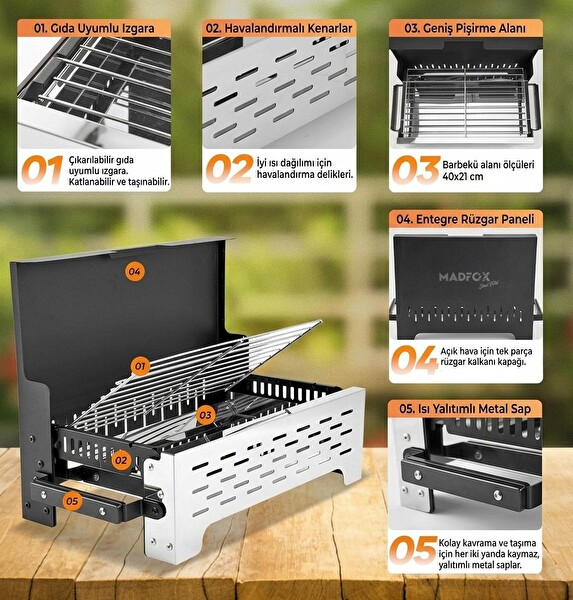 Madfox SteelFold Paslanmaz Çelik Katlanabilir Mangal Silver