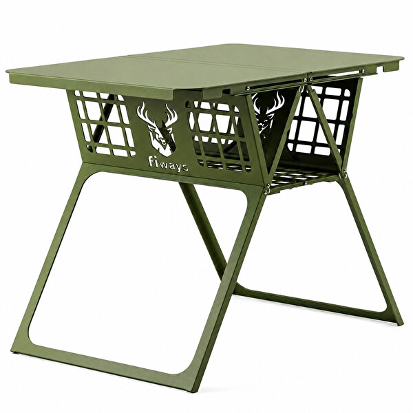 Fiways Axis V2 XL Haki Metal 1MM Çelik Gövde Katlanır Çantalı Outdoor Sehpa Büyük Kamp Masası