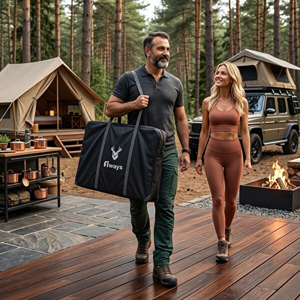 Fiways Axis V2 XL Haki Metal 1MM Çelik Gövde Katlanır Çantalı Outdoor Sehpa Büyük Kamp Masası