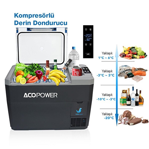 Acopower V28 12/24 220 Volt 28 Litre Kompresörlü Outdoor Oto Buzdolabı - Akü Dahil Değildir
