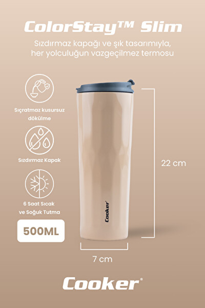 Cooker CKR2100 ColorStay Slim 500 ML Paslanmaz Çelik Bardak Termos