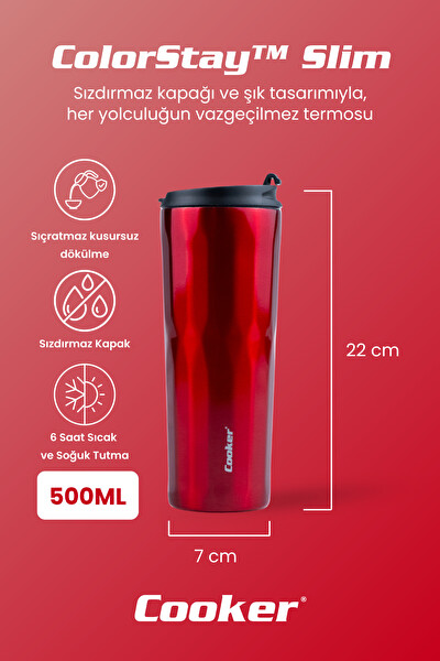 Cooker CKR2100 ColorStay Slim 500 ML Paslanmaz Çelik Bardak Termos