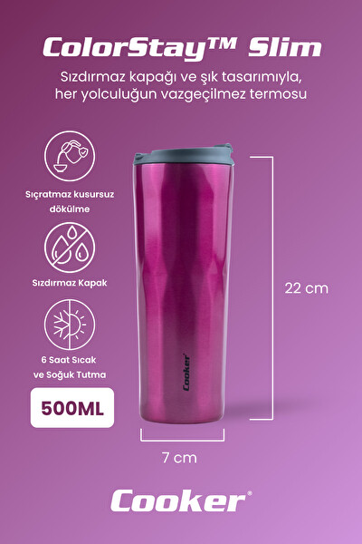 Cooker CKR2100 ColorStay Slim 500 ML Paslanmaz Çelik Bardak Termos