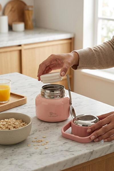 Cooker Leopar 500 ML Pembe Kaşıklı Yemek Termosu YK1516