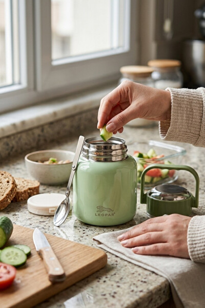Cooker Leopar 900 ML Kaşıklı Yemek Termosu Yeşil YK1517
