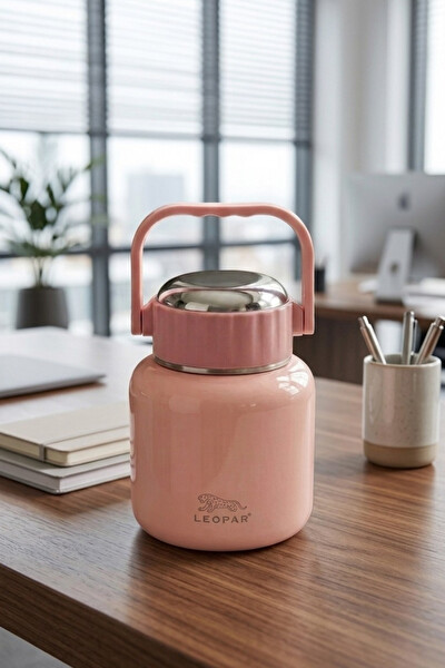 Cooker Leopar 900 ML Kaşıklı Yemek Termosu Pembe YK1517