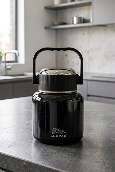 Cooker Leopar 900 ML Kaşıklı Yemek Termosu Siyah YK1517