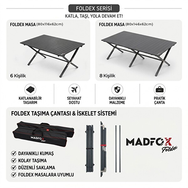 Madfox Foldex Katlanabilir Alüminyum Kamp Masası - 6 Kişilik