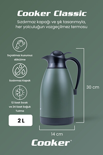 Cooker Classic 2 Litre Paslanmaz Çelik Termos Yeşil CKR2040
