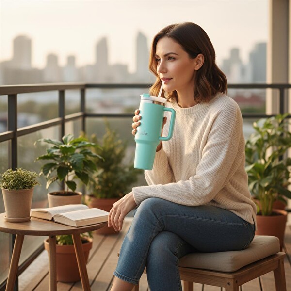 Any Morning Vaha SI2440217 1200 ML Üç Kademe Çevirmeli Kapaklı Çift Katman Çelik Termos Su Yeşili