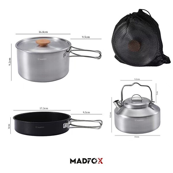 Madfox ProChef 3'ü 1 Arada Paslanmaz Çelik Kamp Mutfak Seti
