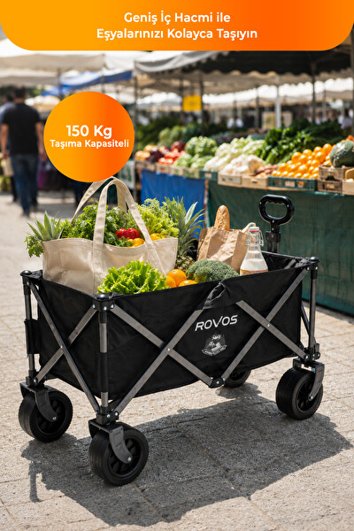 Rovos Taşınabilir Katlanabilir Portatif Pazar Piknik Vagon Market Bahçe Arabası