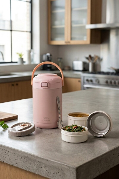 Cooker Leopar 2 L Kaşıklı Yemek Termosu Pembe YK1412