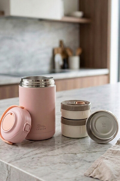 Cooker Leopar 2 L Kaşıklı Yemek Termosu Pembe YK1412
