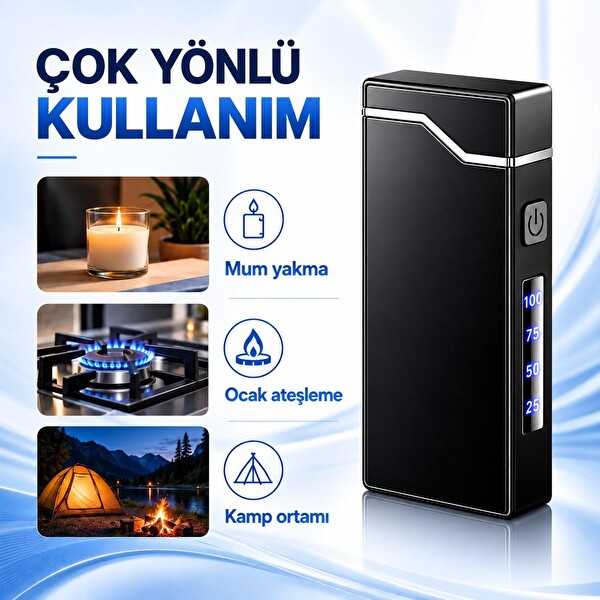 Valkyrie X9 USB Şarjlı Elektronik Ark Çakmak Pil Göstergeli Alevsiz Rüzgara Dayanıklı Siyah