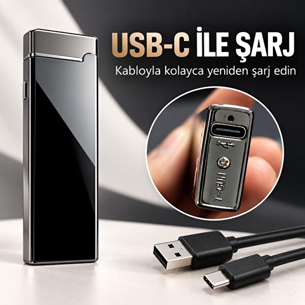 Valkyrie X8 USB Şarjlı Elektronik Ark Çakmak Alevsiz Rüzgara Dayanıklı Metalik Siyah