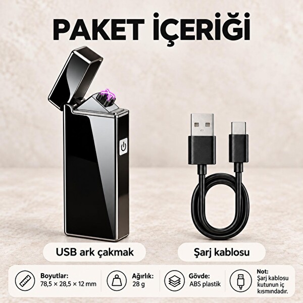 Valkyrie X8 USB Şarjlı Elektronik Ark Çakmak Alevsiz Rüzgara Dayanıklı Metalik Siyah