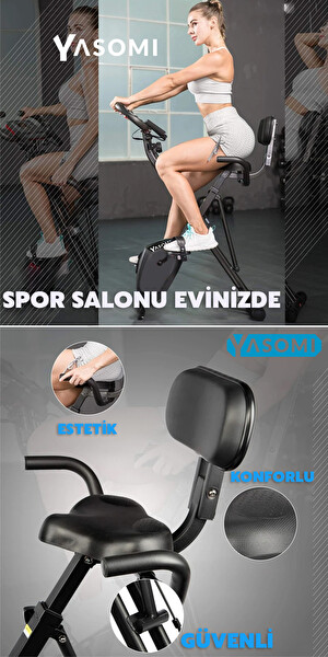 Yasomi 3ü 1 Arada 10 Seviyeli Ultra Sessiz Nabız Ölçer Kolay Katlanır Manyetik Egzersiz Bisikleti