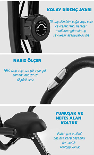 Yasomi 3ü 1 Arada 10 Seviyeli Ultra Sessiz Nabız Ölçer Kolay Katlanır Manyetik Egzersiz Bisikleti