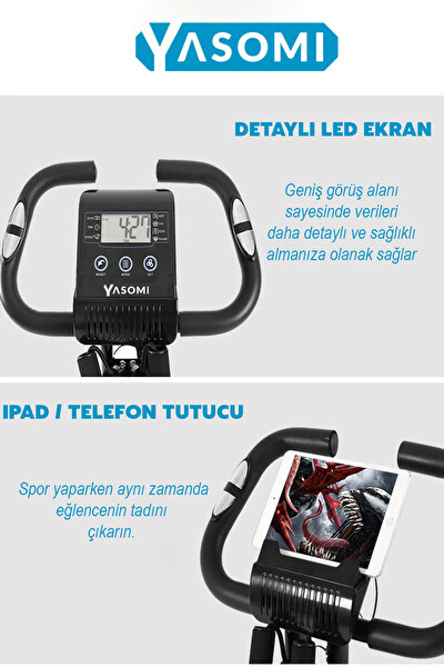 Yasomi 3ü 1 Arada 10 Seviyeli Ultra Sessiz Nabız Ölçer Kolay Katlanır Manyetik Egzersiz Bisikleti