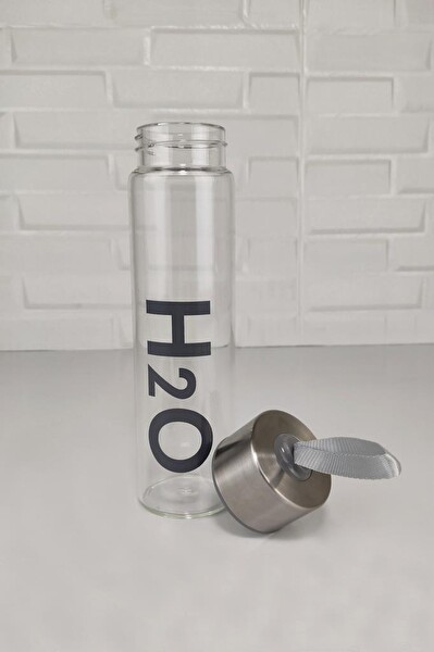 DigitHome H2O81454 C1-1-18 H2o Metal Kapaklı Gri Cam Matara