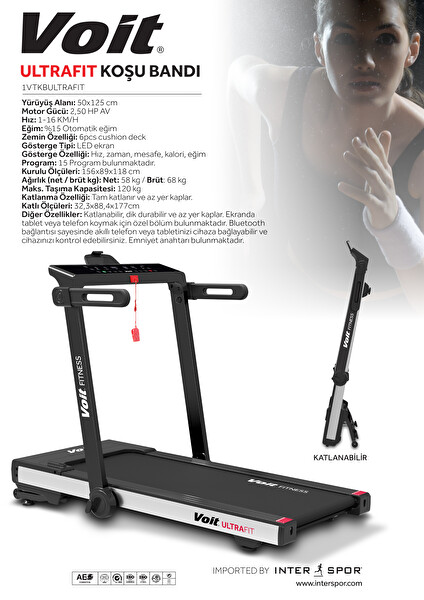 Voit Ultra Fit 52 CM Geniş Band Katlanabilir Koşu Bandı