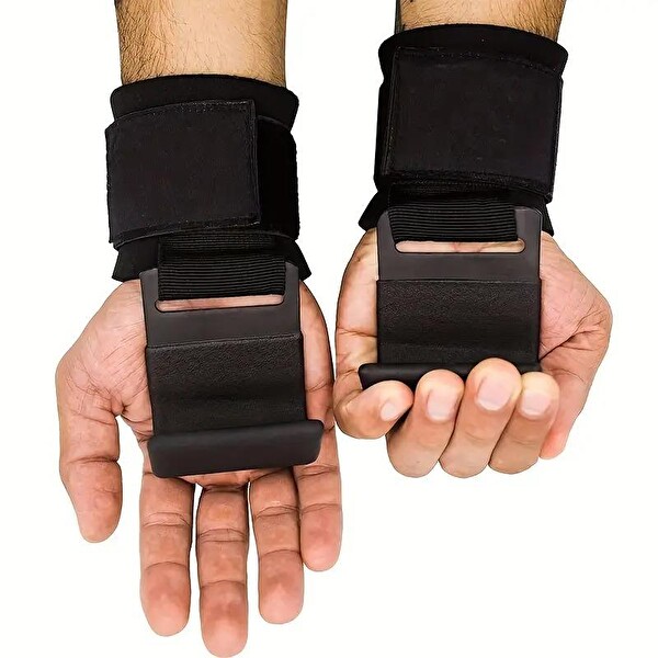 Valkyrie Ağırlık Kaldırma Kancası Tutma Yardımcısı Bar Fitness Bilekliği Lifting Hooks Straps Siyah - 2 Adet