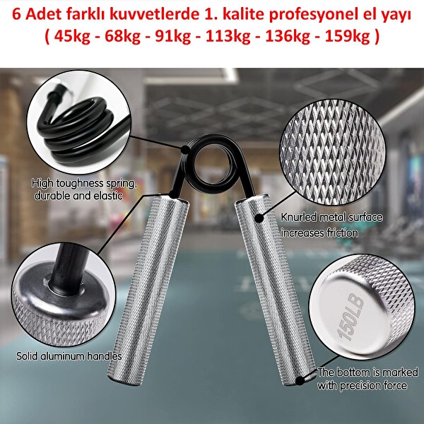 Valkyrie Alüminyum Saplı Paslanmaz Çelik 6 Adet Profesyonel El Yayı Seti - 6 Farklı Zorluk