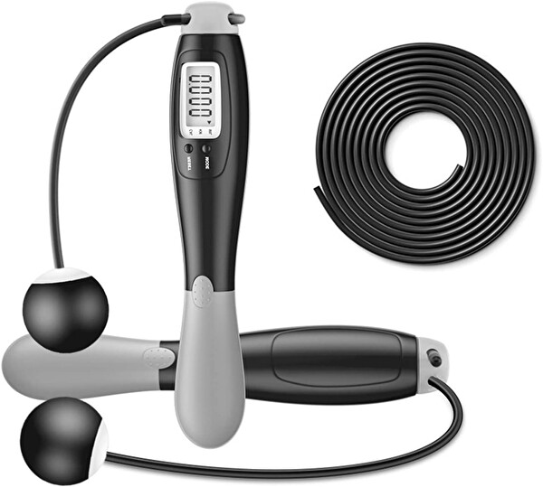 Valkyrie Fitness Kondsiyon Çift Led Dijital Sayaçlı 4 Modlu Gri Akıllı Çelik İp Atlama