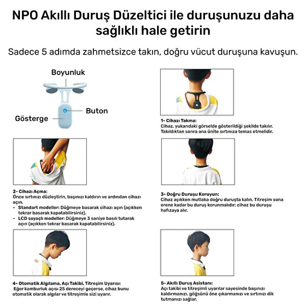 NPO ADD01P Şarjlı Titreşimli Otomatik Hatırlatıcı Kamburluk Giderici Ergonomik Pembe Akıllı Duruş Düzeltici